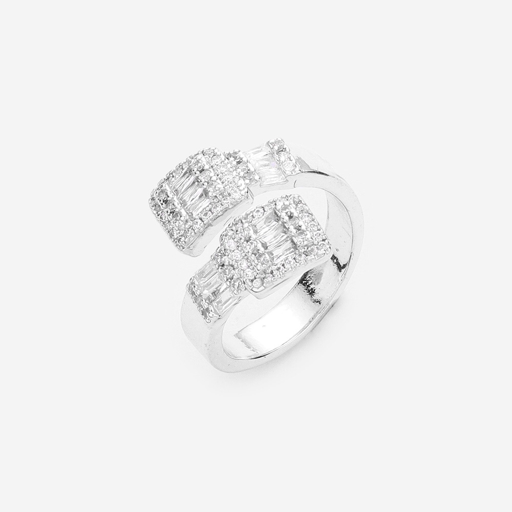 Silver Baguette Stone Accented Band Ring